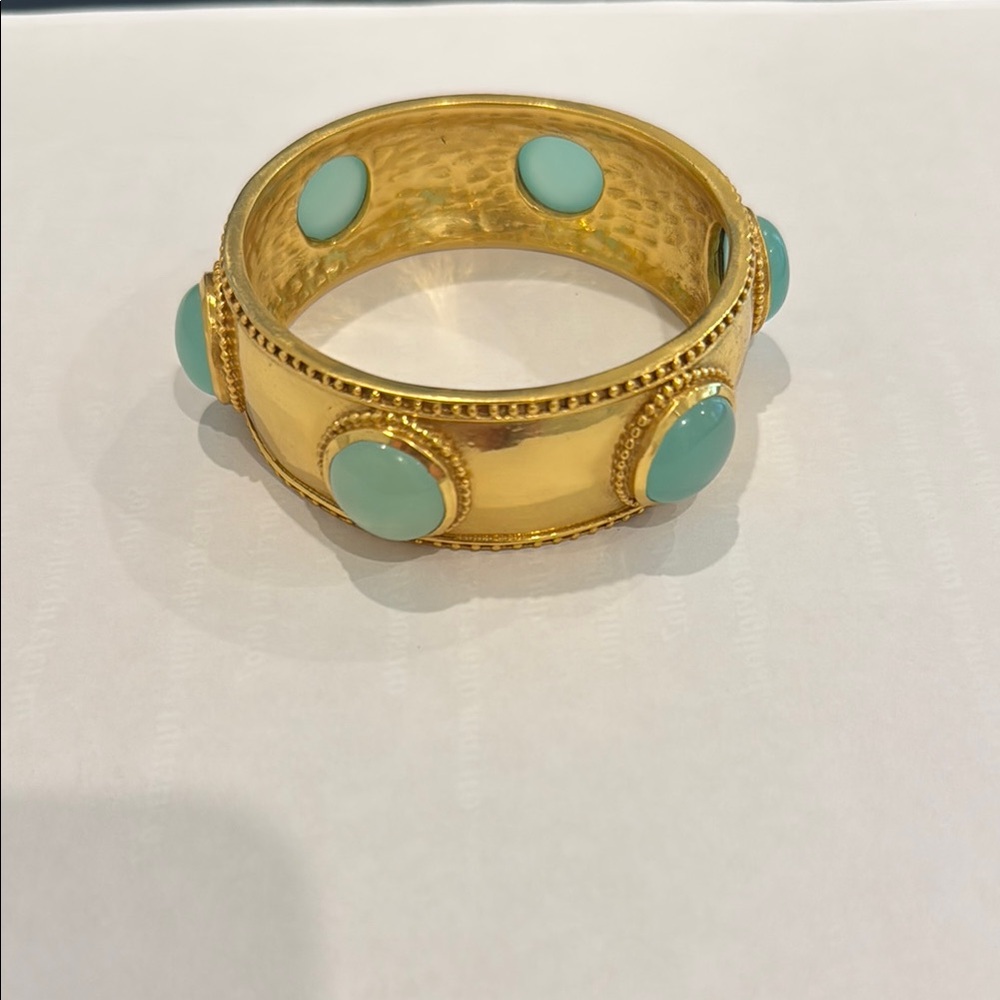 Julie Vos Gold and Aqua Chalcedony Bangle Bracelet